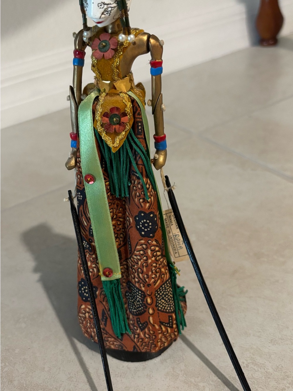 Vintage Indonesian Wooden Stick Rod Puppet Doll